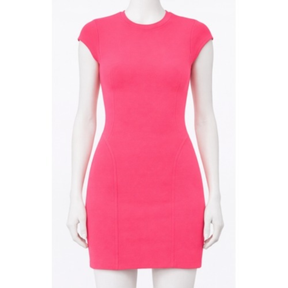 VB Body Victoria Beckham Dress 0 Pink Bodycon Mini Cap Sleeve Stretch Knit